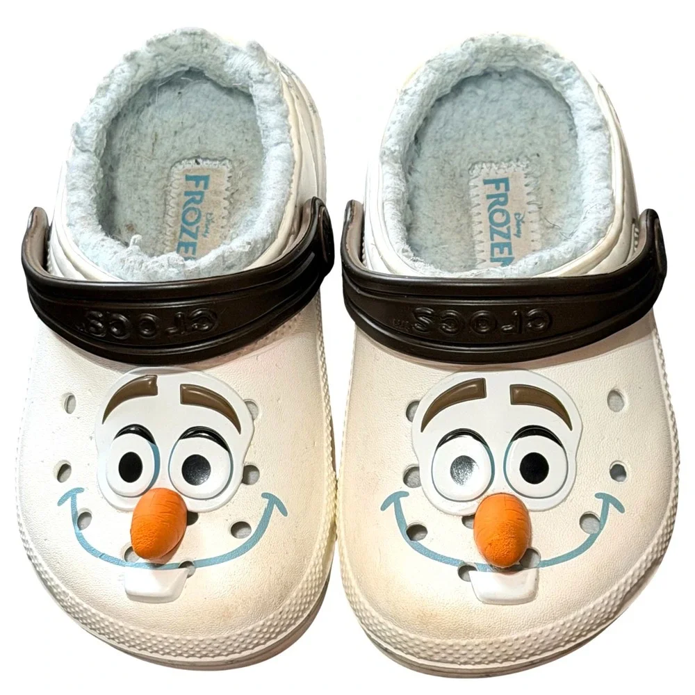 Crocs Disney Frozen Olaf Lined Clogs Kids Size 9 White Faux Fur Winter Shoes C9